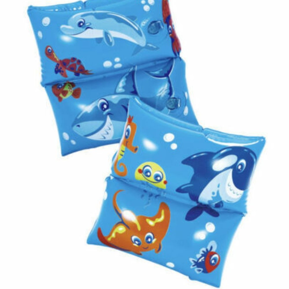 Kids Inflatable Printed Armbands Swimmies in Blue Ages 3-6 - New in Plastic.